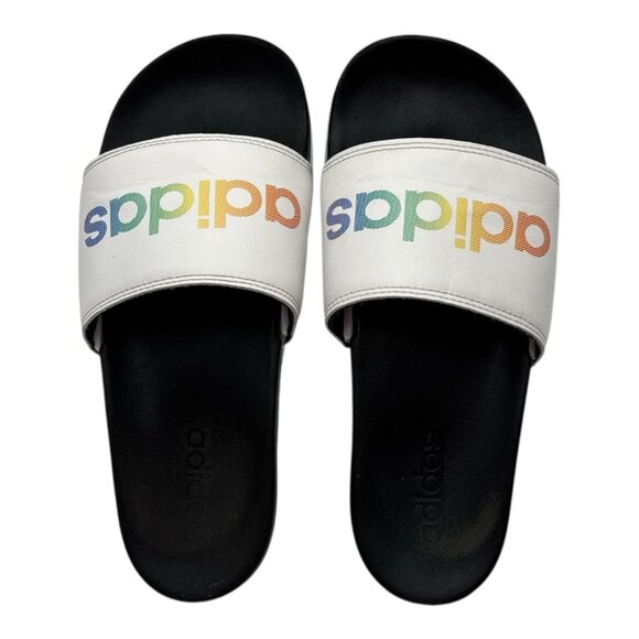 Adidas Adilette Size 6 White Rainbow Slides H02488 Flat Sandals Slippers Comfort - Picture 3 of 11